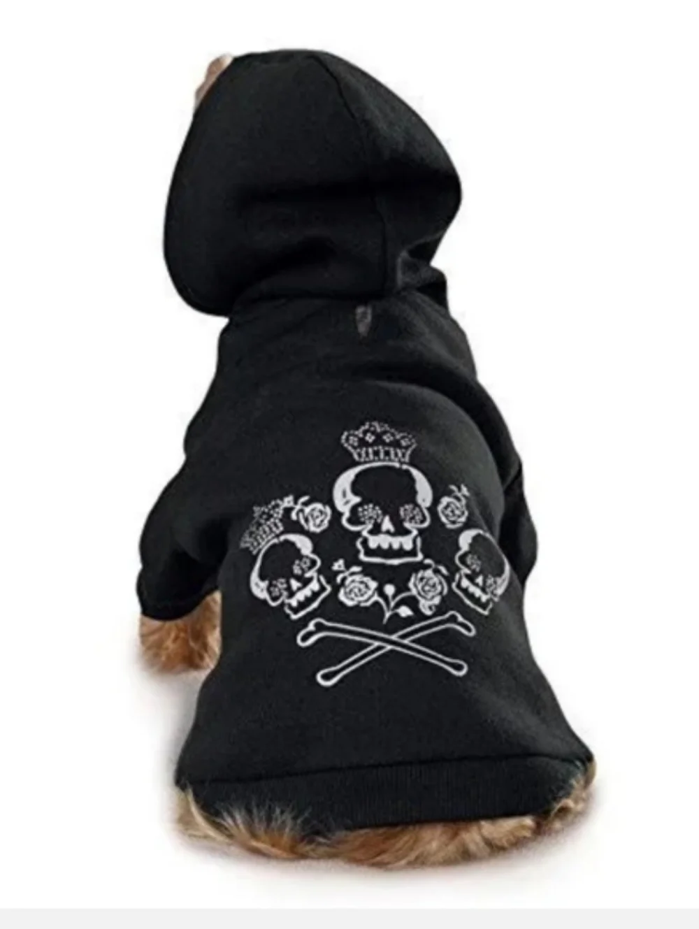 Crowned Crossbone & Rose Black & Silver Dog Hoodie Pet Sweatshirt Sz S